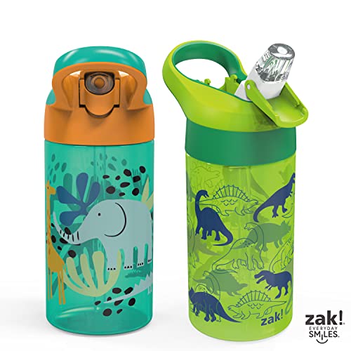 Zak Designs 16oz Riverside Kids Water Bottle with Spout Cover and Built-in Carrying Loop, Made of Durable Plastic, Leak-Proof Design for Travel (Unicorn & Shells, Pack of 2)