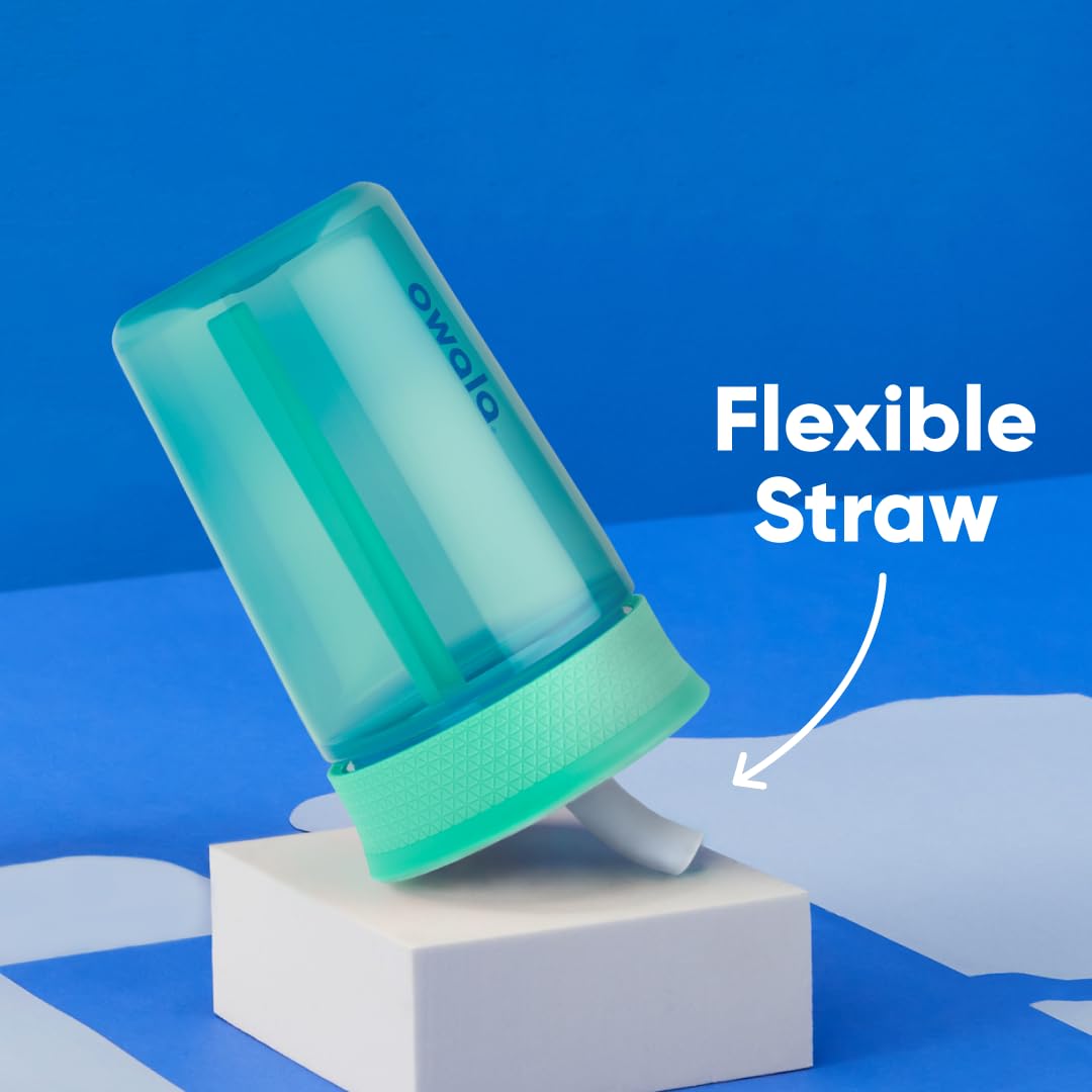 Owala Kids BPA-Free Plastic Tumbler with Spill Resistant Flexible Straw, Easy to Clean, Kids Water Bottle, Great for Travel, Dishwasher Safe, 15 Oz, Teal and Aqua (The Blues)