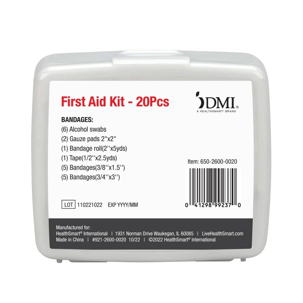 DMI First-Aid Kit, Mini 20-Piece Kit, Small and Compact All-Purpose Use for Minor Cuts and Scrapes, Durable Water-Resistant Case, Convenient and Portable, FSA & HSA Eligible