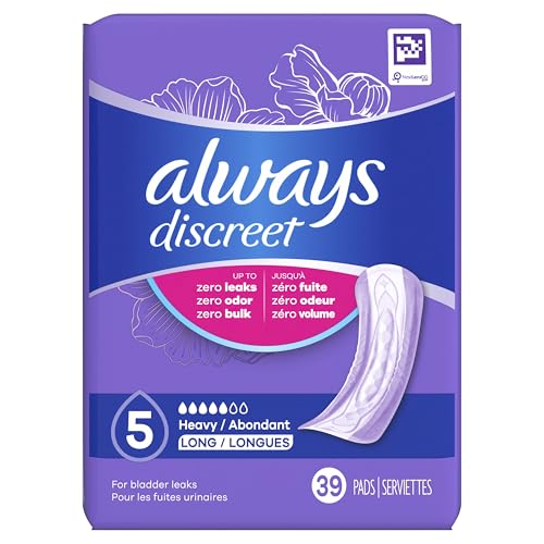 Always Discreet Adult Incontinence Pads for Women, Heavy Absorbency, Long Length, Postpartum Pads, 39 Count