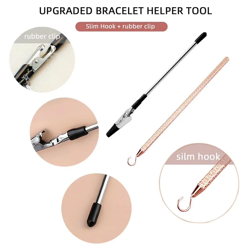 PEOUWNES 2 Pcs Bracelet Helper Tool Hook, Bracelet Helper to Put on Yourself, Wearing Tool Aid Assistance for Necklace Watch Clasps Zippers Crafts Adjustment(Silver and Rose Gold)