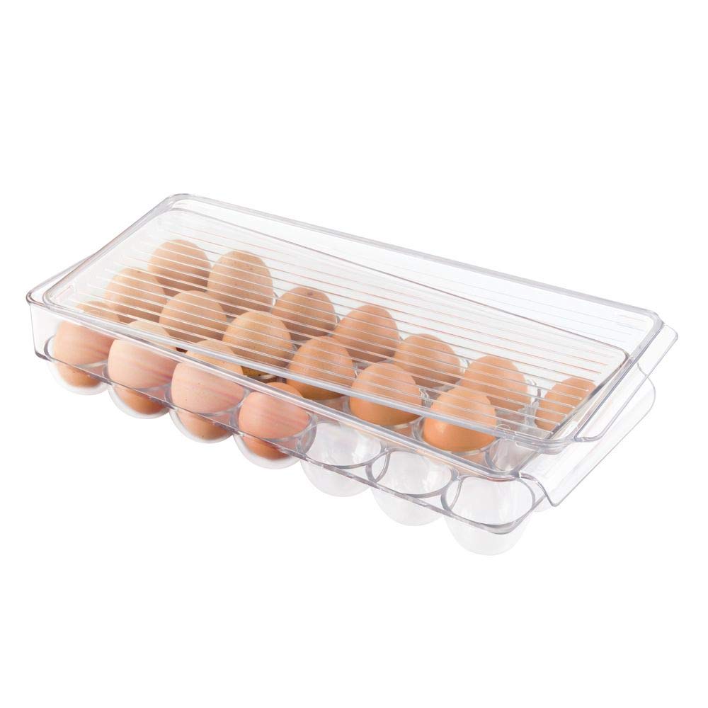 iDesign Plastic Egg Holder with Lid and Handle - Holds 21 Eggs - Clear - Made in USA
