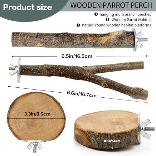 CZWESTC Natural Wood Bird Perches for Cage, Parrot Perch Stand & Platform, Bird Cage Accessories for Parakeets, Cockatiels, Conures, Lovebirds (Brown, Core Perch & Platform - 8PCS)