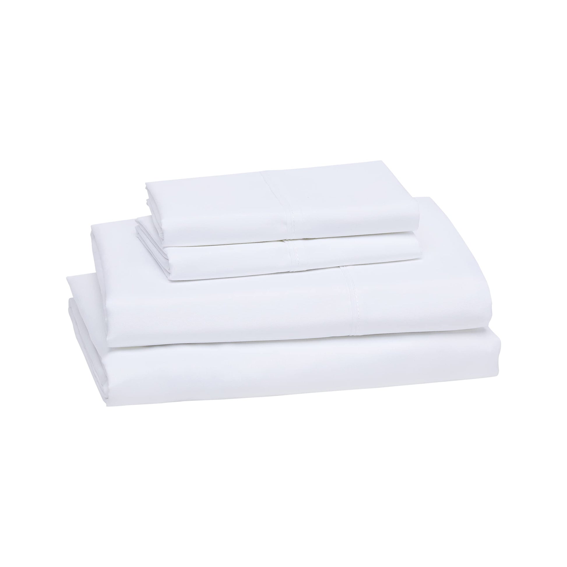 Amazon Basics 4 Piece Microfiber Lightweight Wrinkle-free Breathable Bed Sheet Set, Super Soft Easy Care, 14" Deep Pockets, Queen, Bright White, Solid