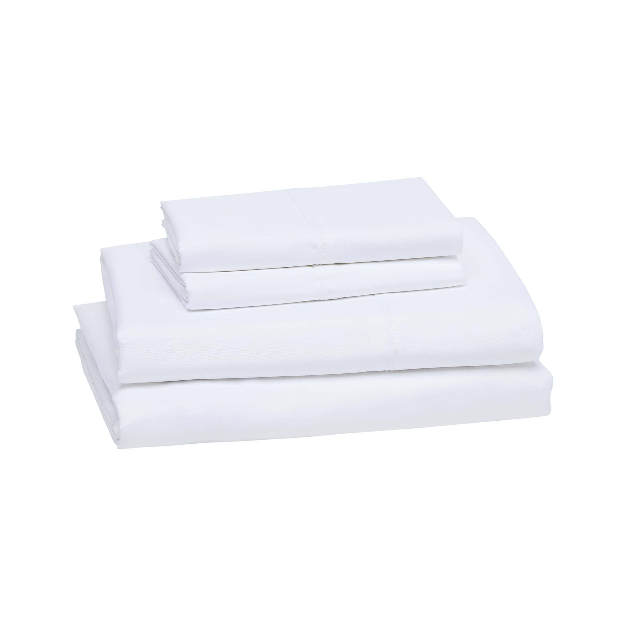 Amazon Basics 4 Piece Microfiber Lightweight Wrinkle-free Breathable Bed Sheet Set, Super Soft Easy Care, 14" Deep Pockets, Queen, Bright White, Solid