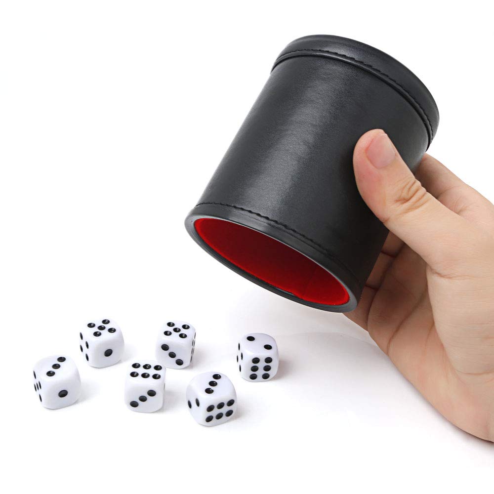 TUZAMA Felt Lined Professional Dice Cup - with 6 Dices Quiet for Yahtzee Game