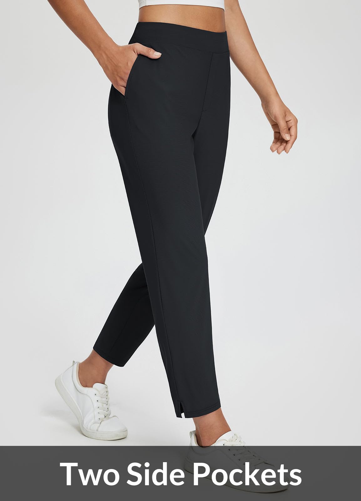 baleaf Womens Travel Pants Petite Stretch with Zipper Pockets Golf Ankle Dress Work Business Casual Slacks Black XL