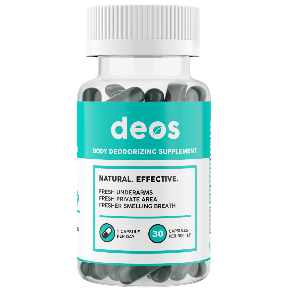 DEOS Internes Deodorant-Nahrungsergänzungsmittel – Ganzkörper-Desodorierer für Darmgesundheit, Hautgesundheit, Entgiftung & Verdauungsförderung – Natürliche Geruchskontrolle Chlorophyll-Pillen für Kopf-bis-Fuß-Frische | 30 Kapseln