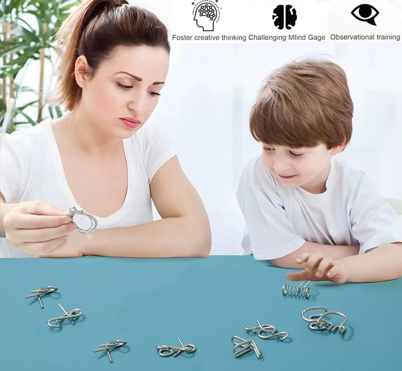 GEKELI Metal Wire Puzzle Set of 24 with Pouch,Brain Teaser IQ Test Disentanglemen Iron Link Unlock Interlock Game Chinese Ring Magic Trick Toy for Party Favor Kids Adults Challenge