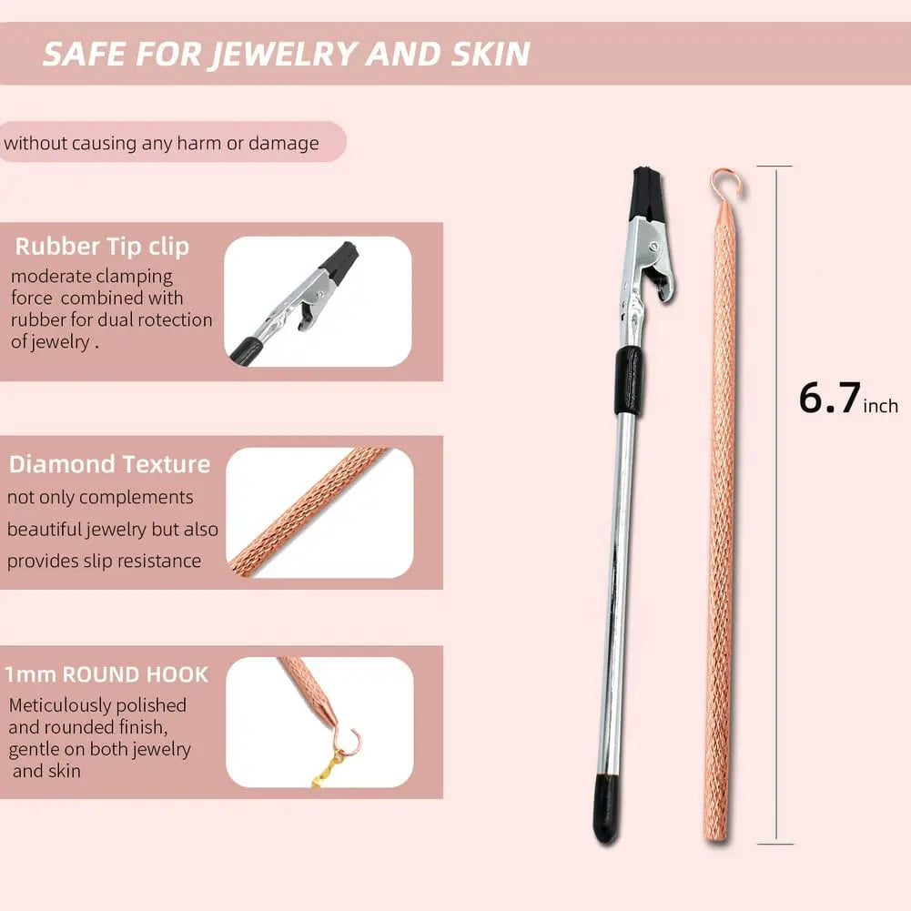 PEOUWNES 2 Pcs Bracelet Helper Tool Hook, Bracelet Helper to Put on Yourself, Wearing Tool Aid Assistance for Necklace Watch Clasps Zippers Crafts Adjustment(Silver and Rose Gold)