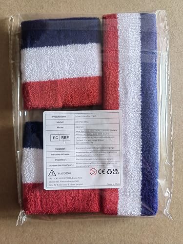 ONUPGO Sweatband Set Premium Sports Headband Wristband Set Sweatbands Terry Cloth Wristband Wrist Sweatband Headbands Moisture Wicking Sweat Absorbing Head Band Red/White/Blue