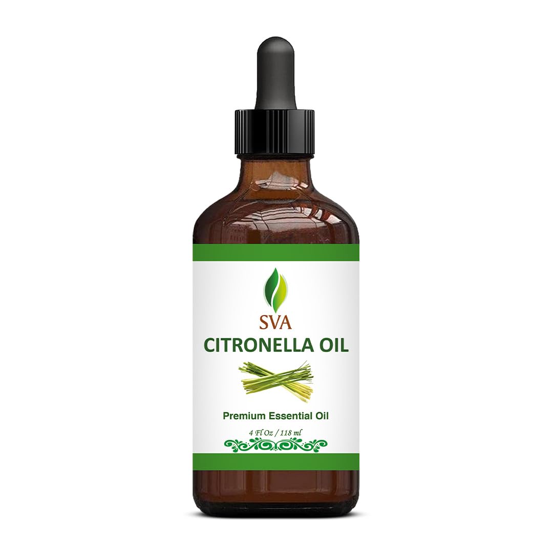 SVA Citronella Essential Oil – 4 Fl Oz – 100% Natural Citronella Oil - for Diffuser, Hair Care, Face, Skin Care, Aromatherapy, Scalp and Body Massage, Soap and Candle Making - with Dropper