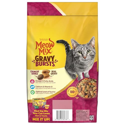 Meow Mix Gravy Bursts Dry Cat Food, Chicken, 3 LB Bag
