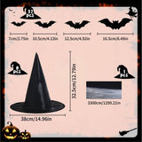 Halloween Witch Hats for Halloween Decoration, 8PCS Black Witch Hats, 32PCS 3D Bats, Black Witch Hats Hanging, Witch Cap Accessory for Halloween