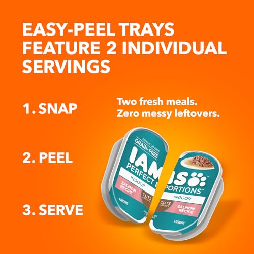 IAMS Perfect Portions Indoor Adult Wet Cat Food Cuts in Gravy Variety Pack, Salmon and Tuna Recipes, 2.6 oz. Easy Peel Twin-Pack Trays (12 Count, 24 Servings)