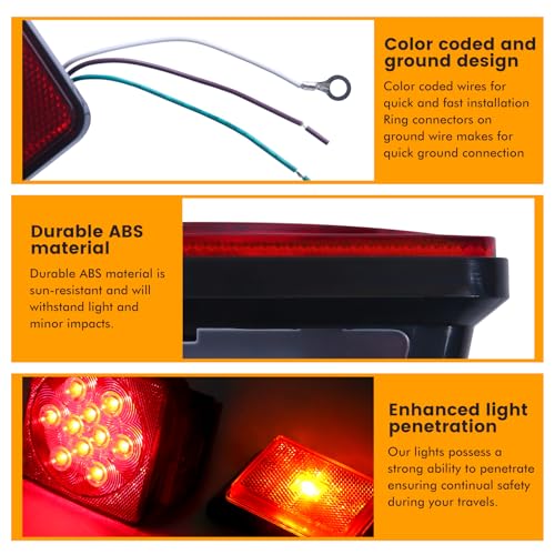 MAXXHAUL 70205 Trailer Light Kit - 12V All LED, Left and Right Waterproof Submersible for Trailers, Boat Trailer Truck Marine Camper RV Snowmobile, Red