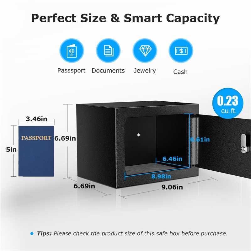 Bonsaii Safe Box with Key Lock, Steel Security Lock Box, 0.23 Cubic Feet, 9.06" W x 6.69" D x 6.69" H, Small Hidden Safe for Cash Jewelry