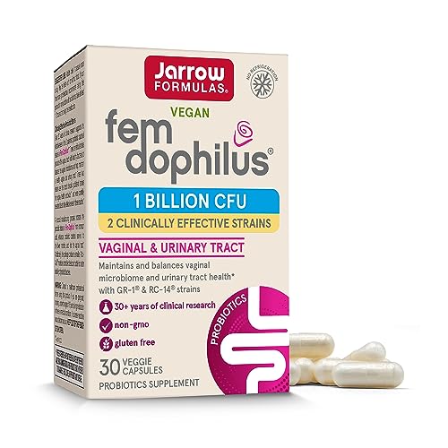 Jarrow Formulas Fem-Dophilus Probiotics 1 Billion CFU With 2 Clinically Effective Strains, Dietary Supplement for Vaginal and Urinary Tract Support, 60 Veggie Capsules, 60 Day Supply