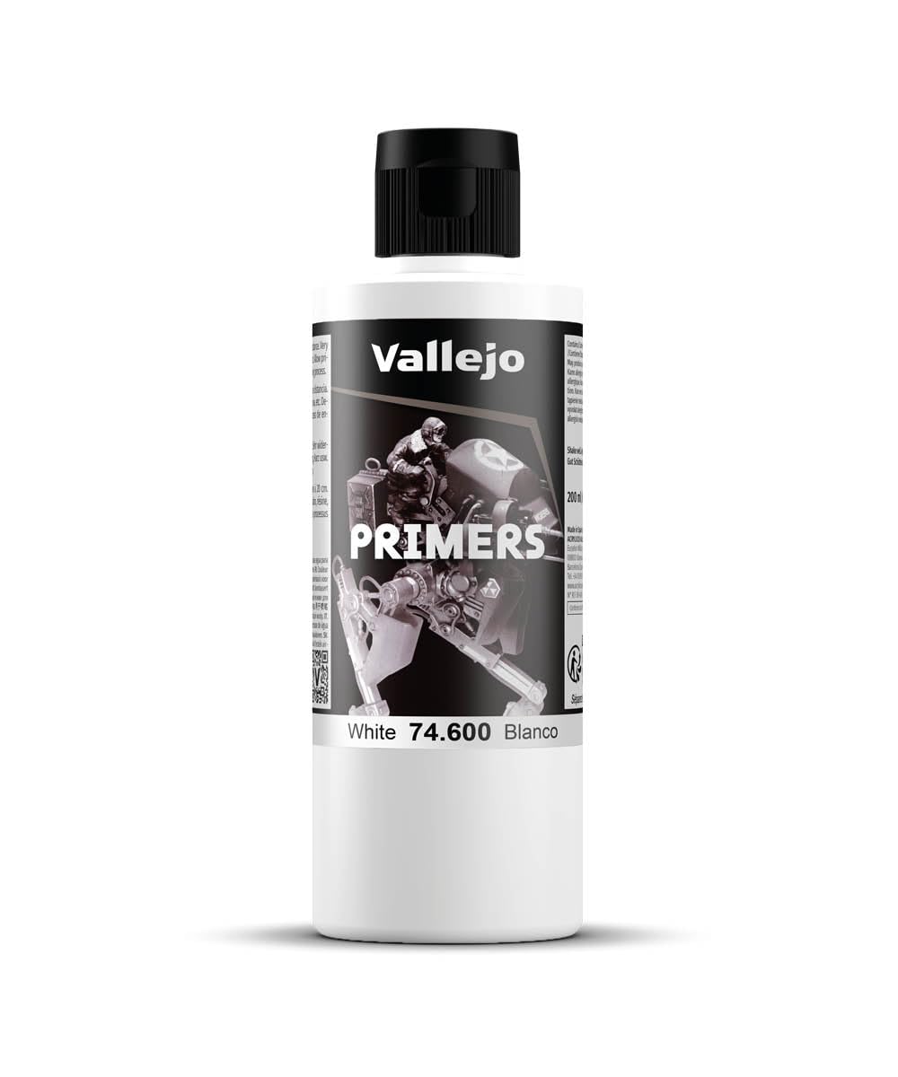 Vallejo - Surface Primer Color | White Acrylic Primer 60 ml (2.02 fl.oz.) | Matte Finish and Fast Drying | Perfect for Airbrushing and Great Adhesion to Figurines and Scale Models