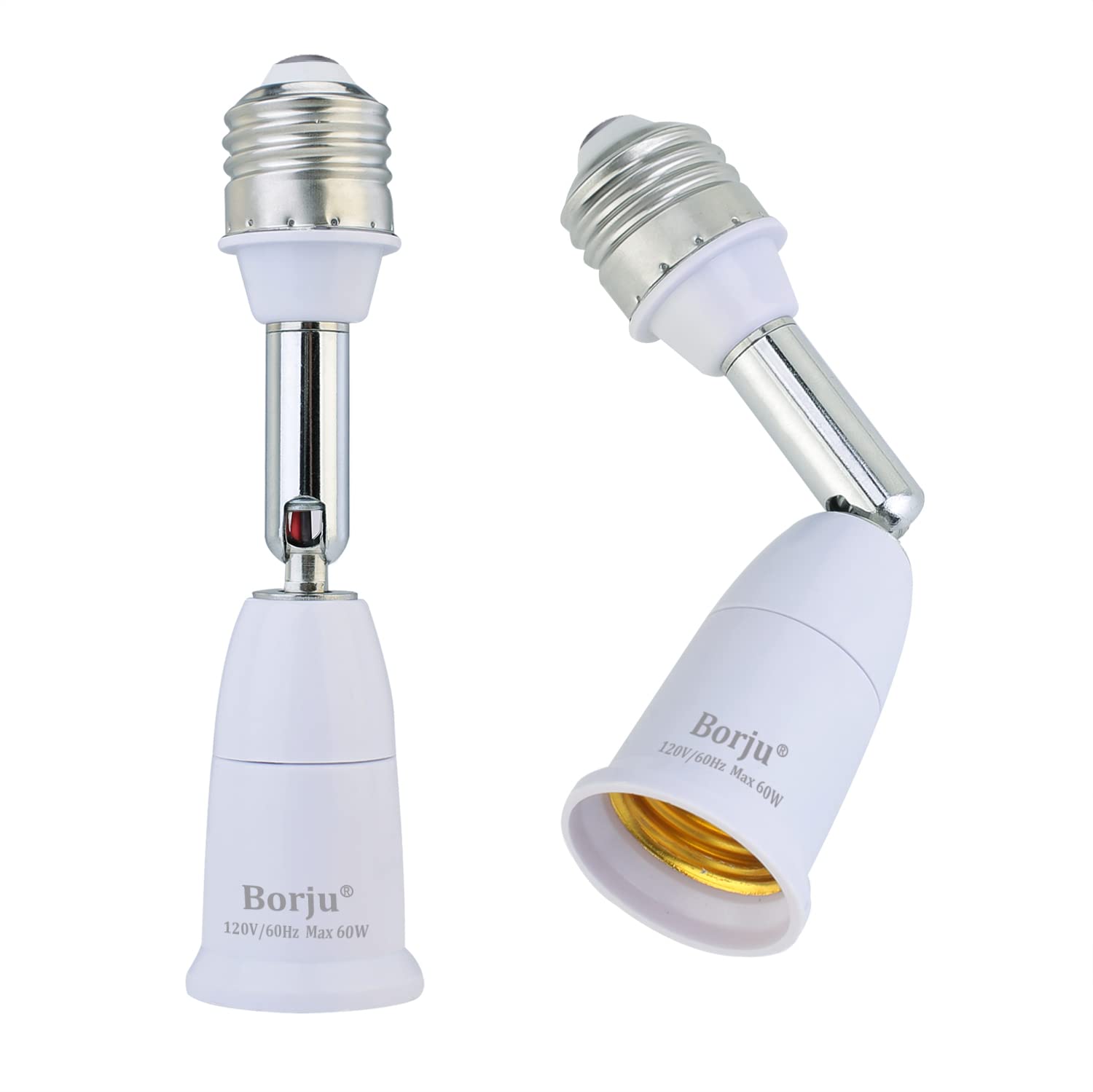 Borju Light Socket Extender [2-Pack], 4.5 Inch Extension, 360° Adjustable Socket, White