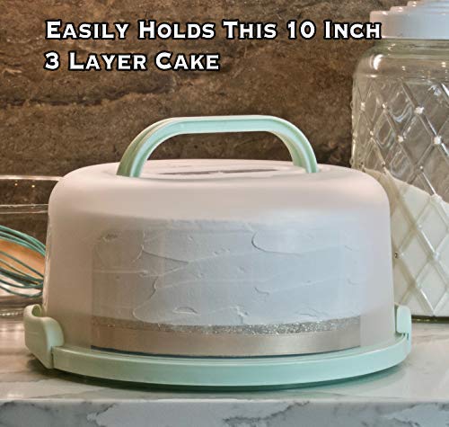 Top Shelf Elements Round Cake Carrier Two Sided Cake Holder Serves as Five Section Serving Tray, Portable Fits 10 inch Cake, Box Comes With Handle, Container Holds Pies (Green)