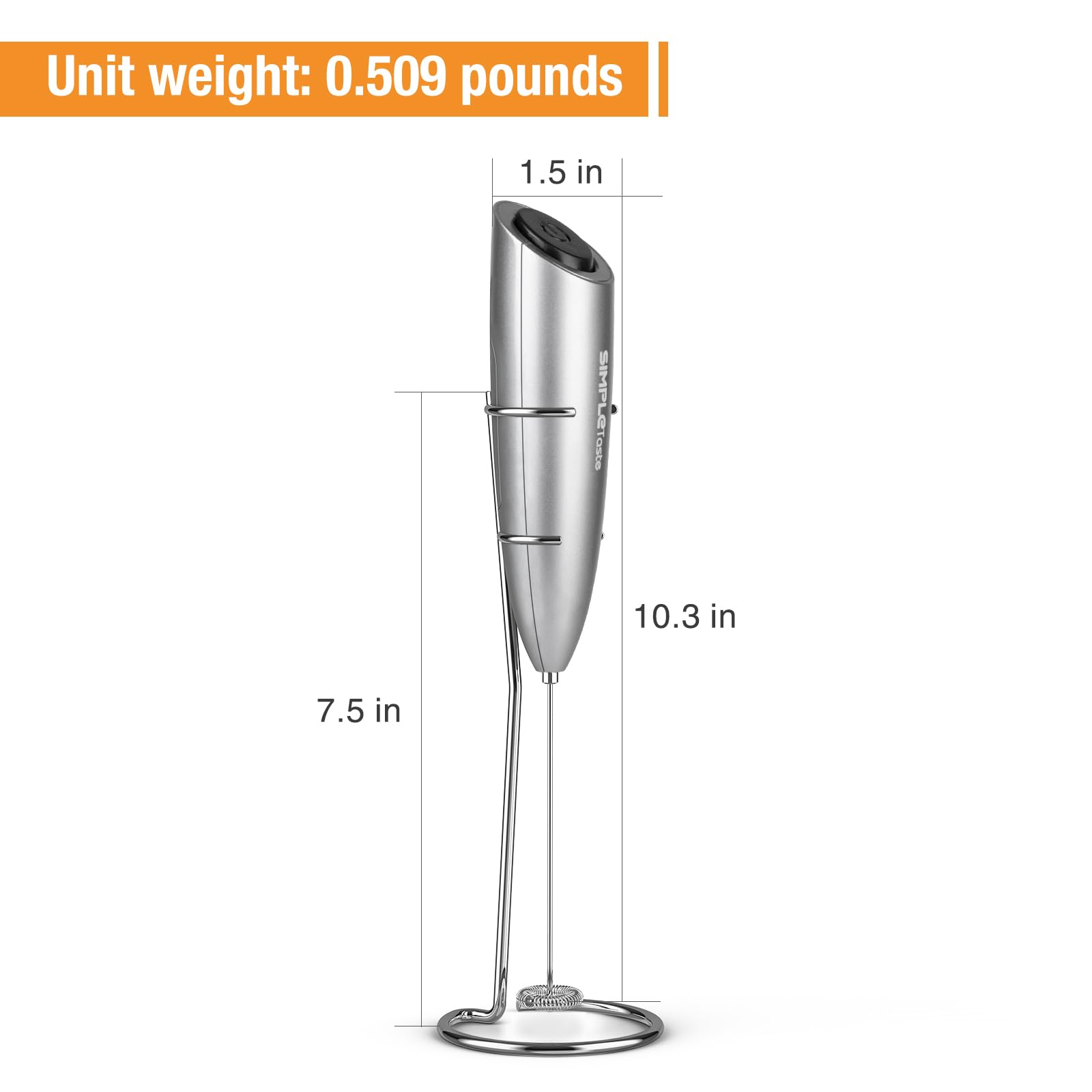 SIMPLETaste Milk Frother Handheld Battery Operated Electric Foam Maker, Drink Mixer with Stainless Steel Whisk and Stand for Cappuccino, Bulletproof Coffee, Latte
