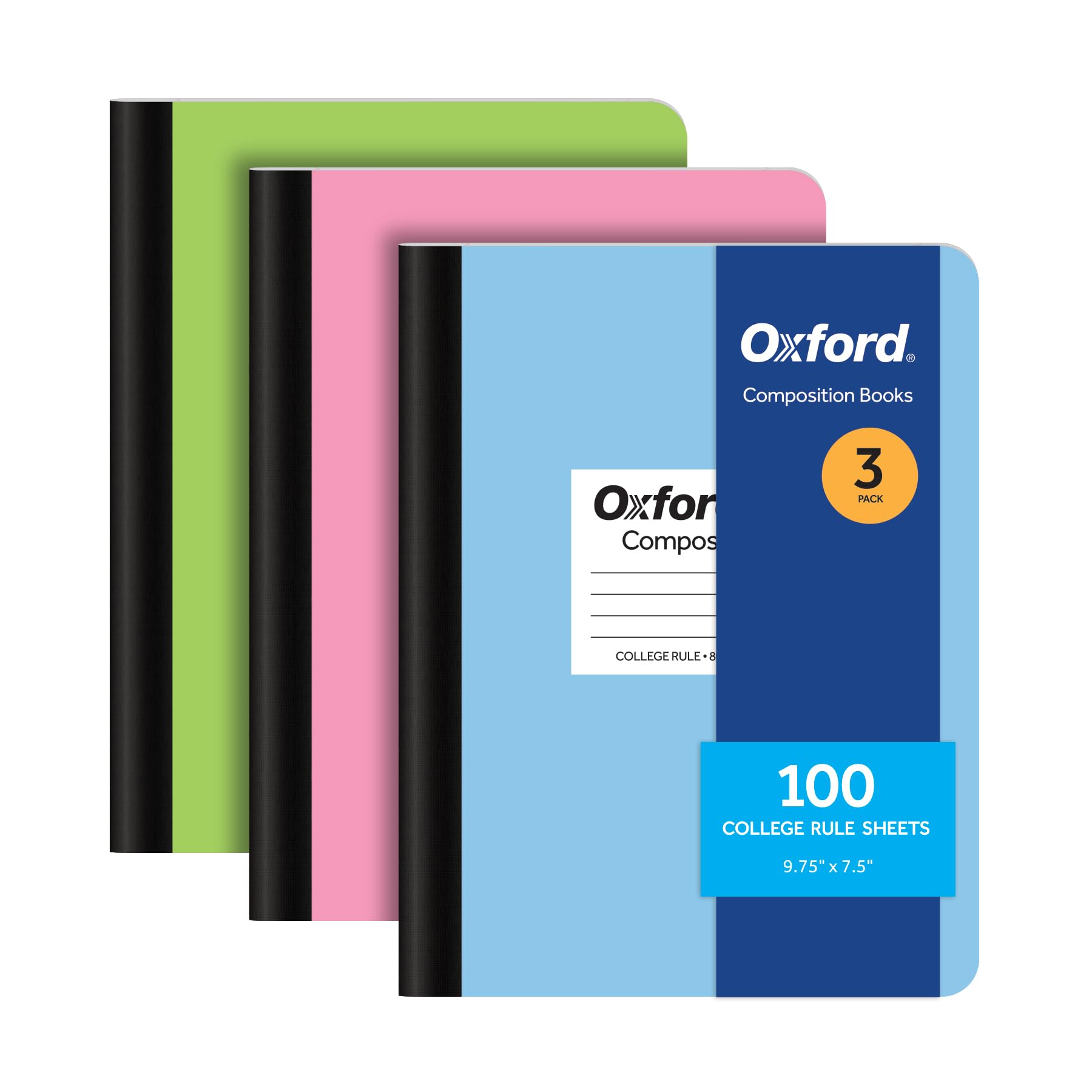 Oxford Notizbücher, 24,8 x 19,1 cm Schulhefte, College-liniert, Pastellfarbene Einbände, 100 Blatt pro Buch, 3er-Pack (1002520)