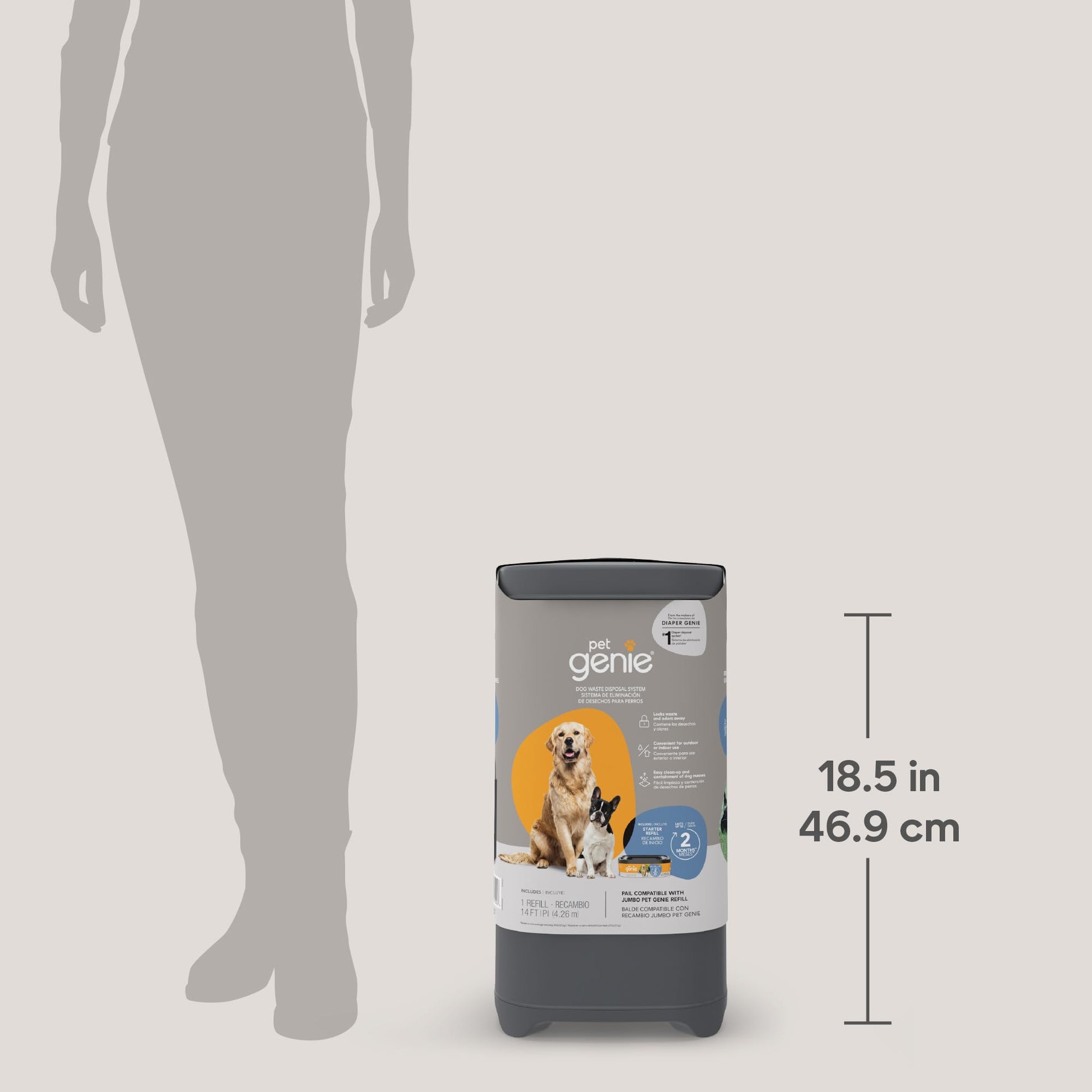 Pet Genie Pail | Dog Waste Disposal System for Outdoor and Indoor Odor Control | Dog Poop Trash can | Includes 1 Square Refill Bag That Lasts up to 2 Months