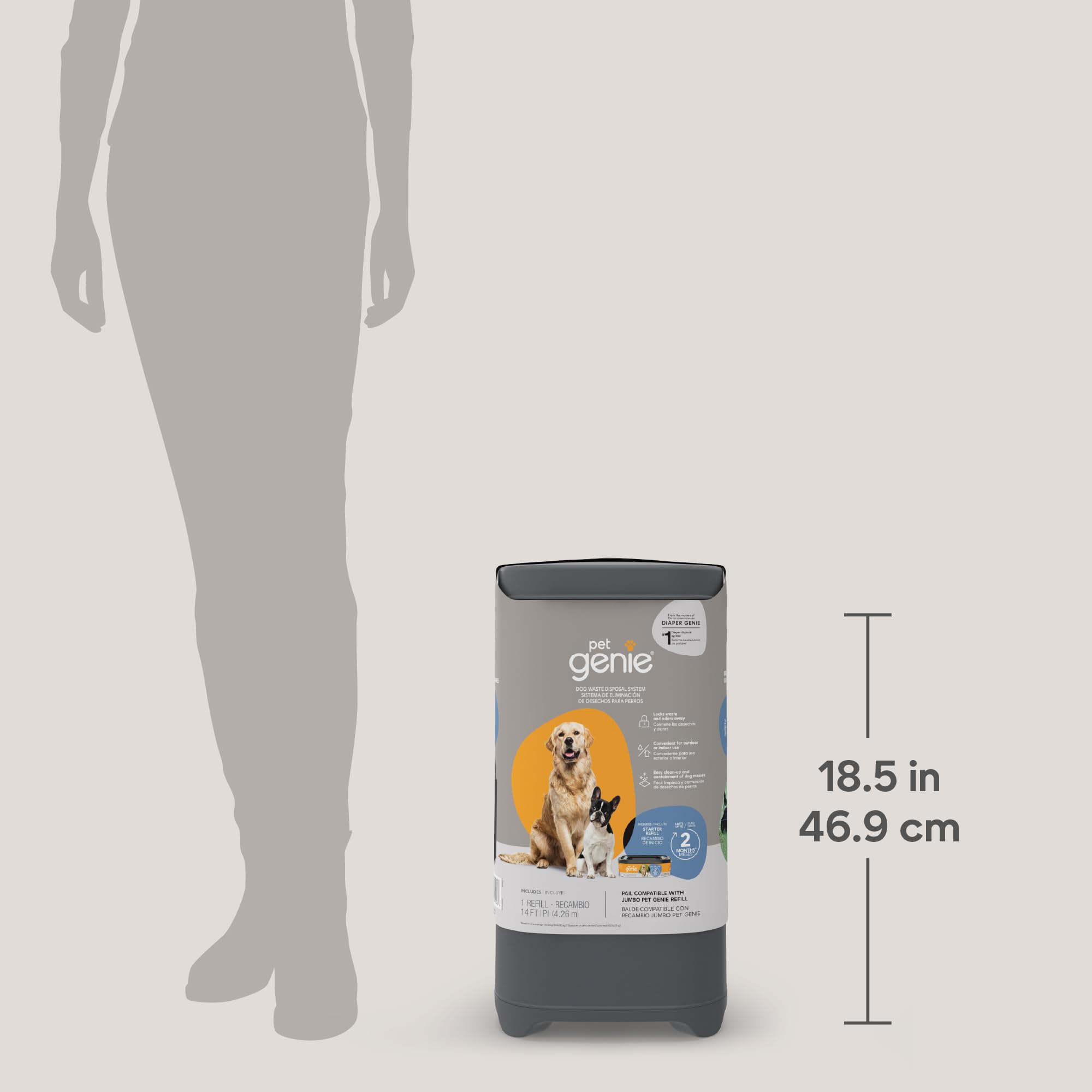 Pet Genie Pail | Dog Waste Disposal System for Outdoor and Indoor Odor Control | Dog Poop Trash can | Includes 1 Square Refill Bag That Lasts up to 2 Months