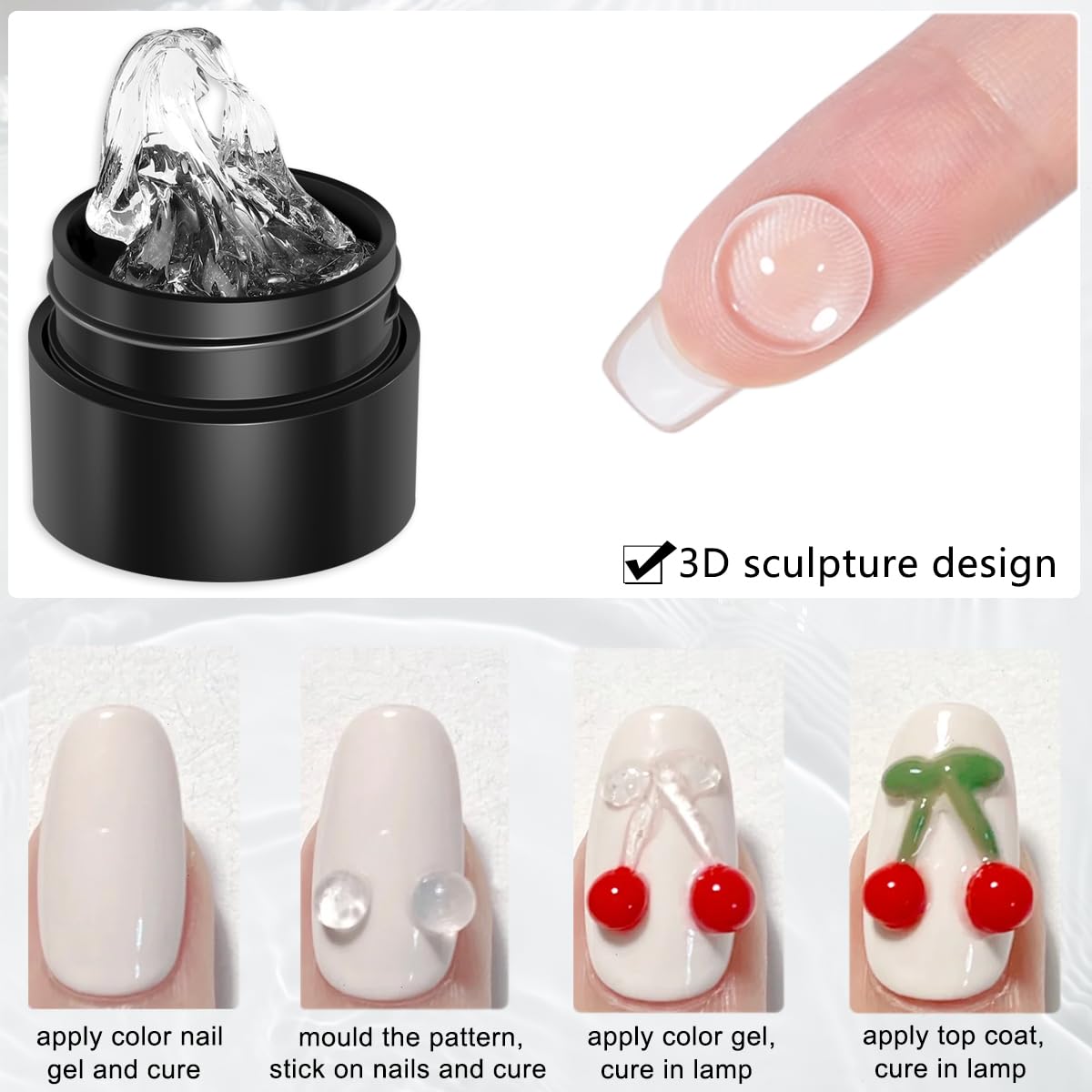 Fcozpjk 2PCS Clear 3D Sculpting Gel Kit - Non-Sticky Hand Carving Gel with Silicone Pen for Nails 3D Flowers Nail Design Manicure Salon Supplies