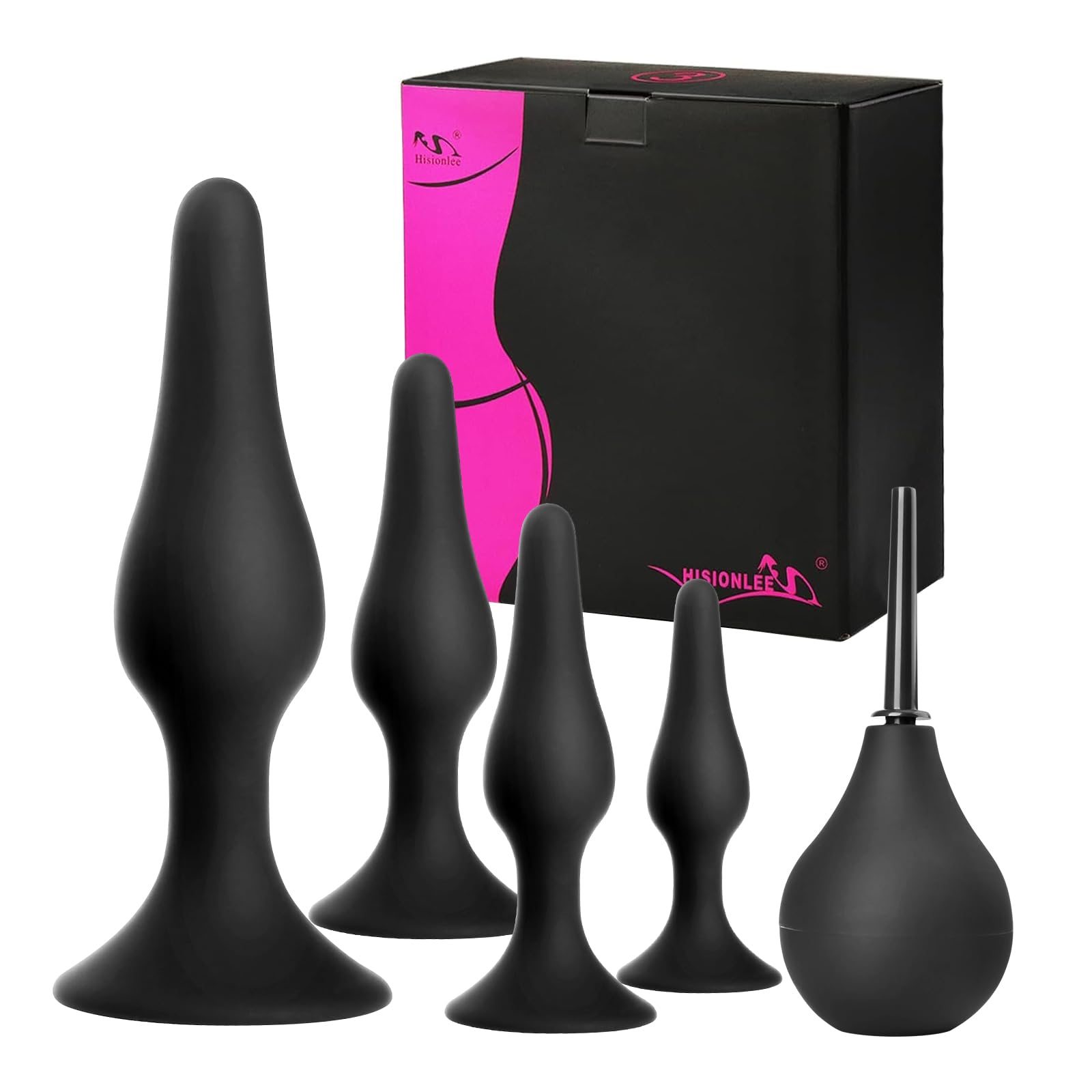 Hisionlee Sex Toys 5PCS Anal Plug Set Silicone Anal Butt Plug Adult Sex Toys for Women,Men and Beginners(Black)