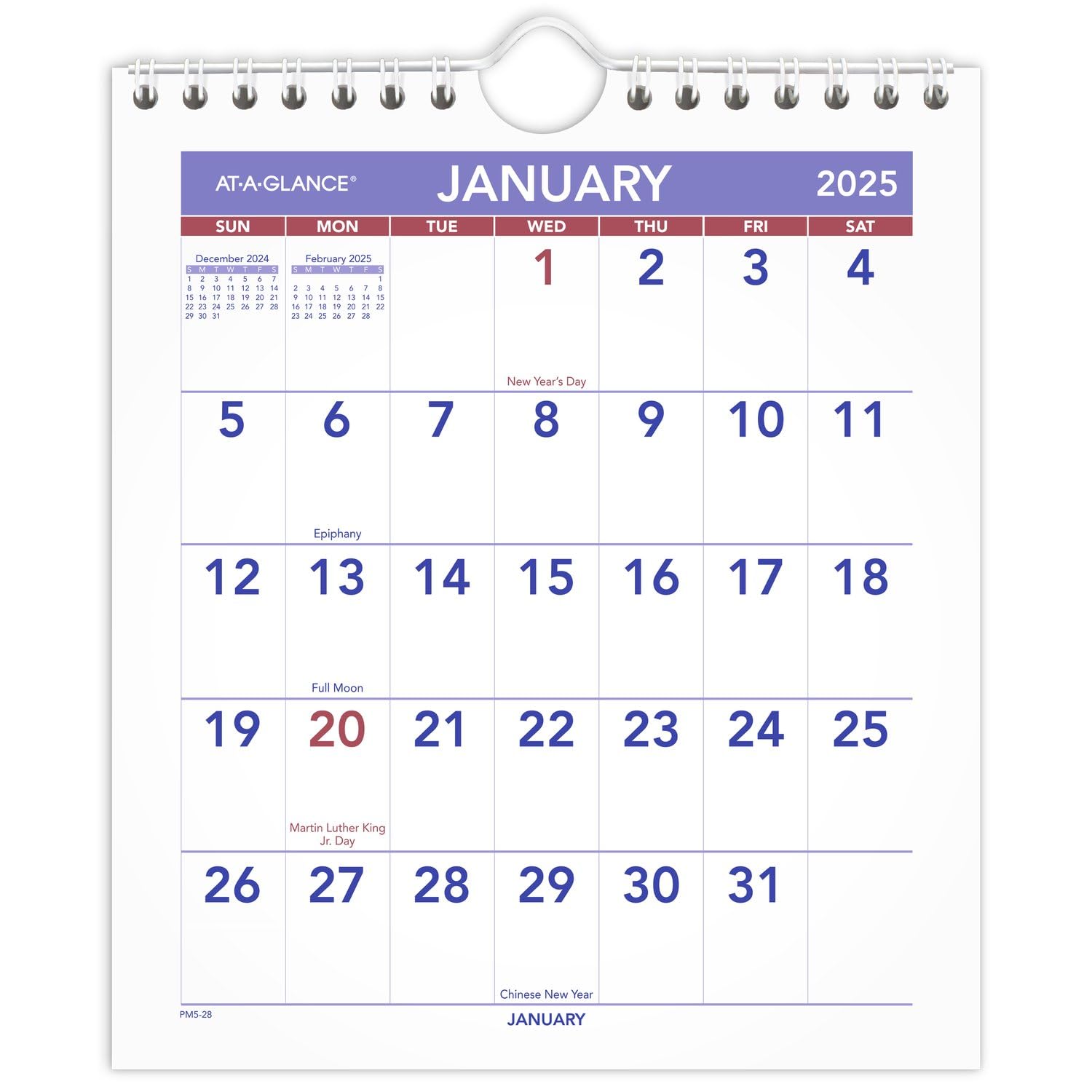 AT-A-GLANCE 2025 Wall Calendar, 8" x 11", Small, Ruled Blocks (PM12825)