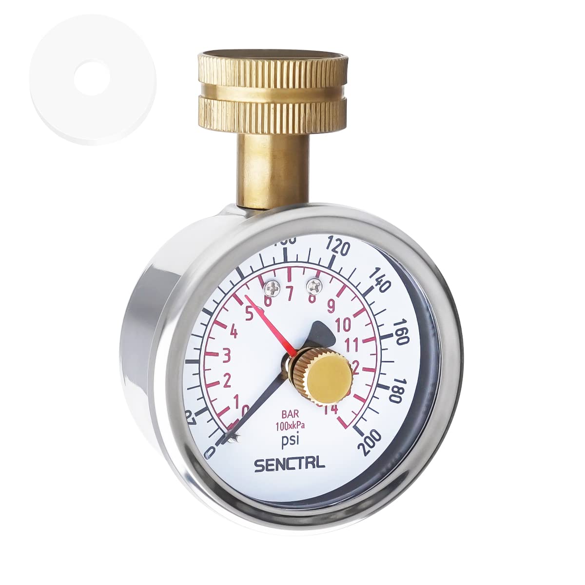 SENCTRL 0-200 Psi Water Pressure Gauge Test with Lazy Hand, Lead-Free, Waterproof, 2.5" Dial Size, 3/4" Female Garden Hose Thread, Stainless Steel Case, for Home Potable Water, House Tube