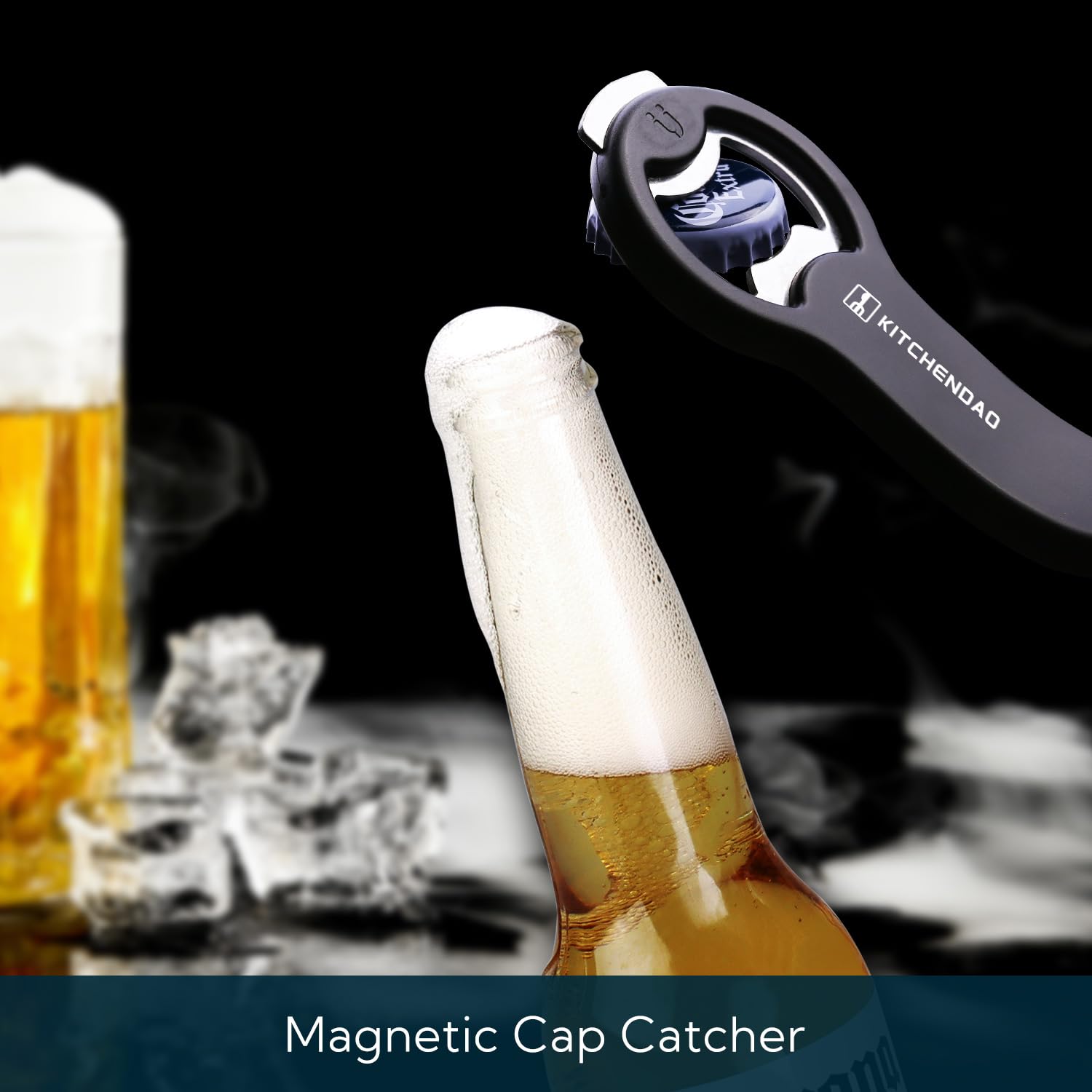 KITCHENDAO 2 in 1 Magnetic Beer Bottle Opener for Fridge and RV with Cap Catcher - Pop Can Soda Can Opener, Stick to Refrigerator for Easy Storage with Magnet, Gift for Men Husband Father