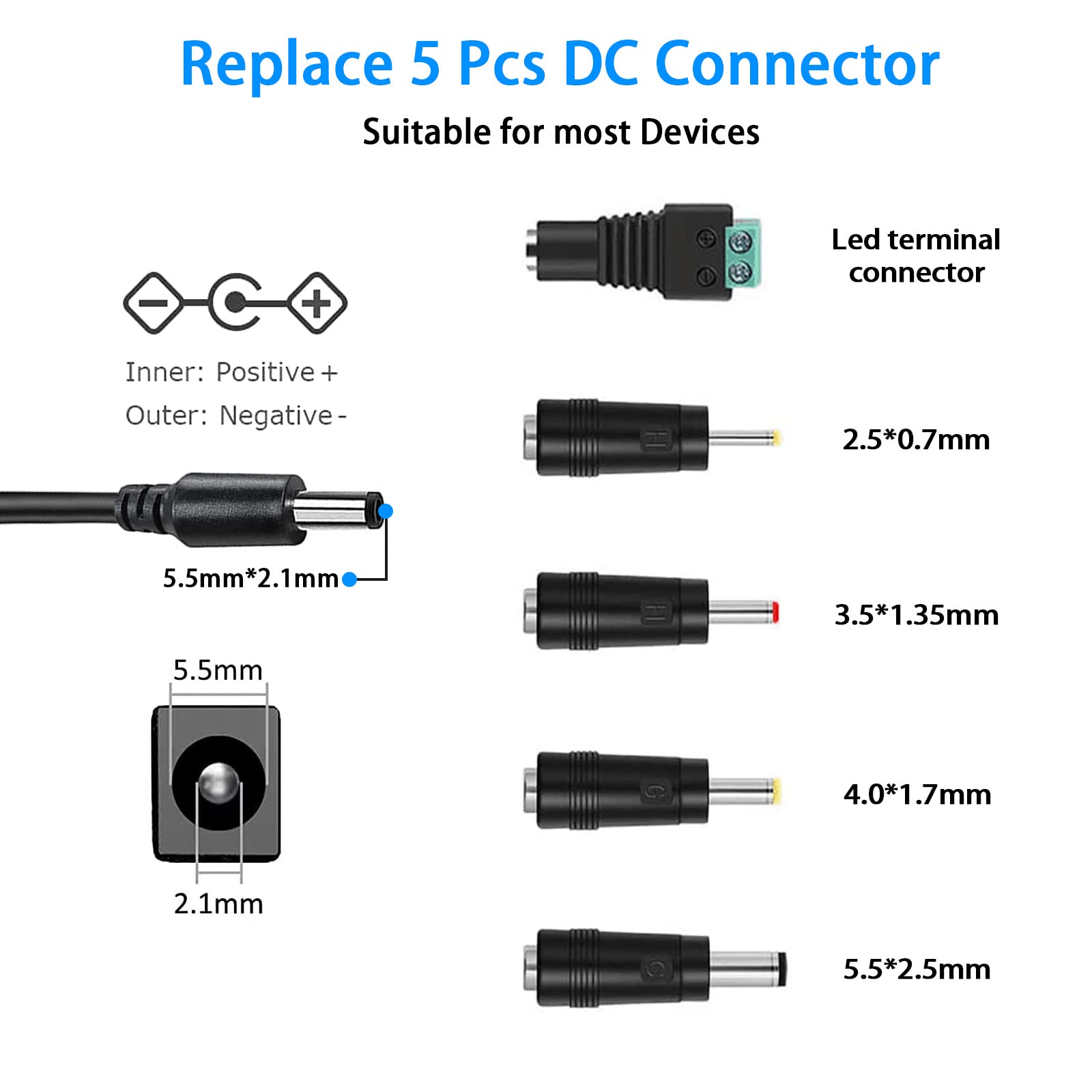 100V-240V to 24V 1A AC/DC Switching Power Supply Adapter with 5 Selectable Adapter Plugs