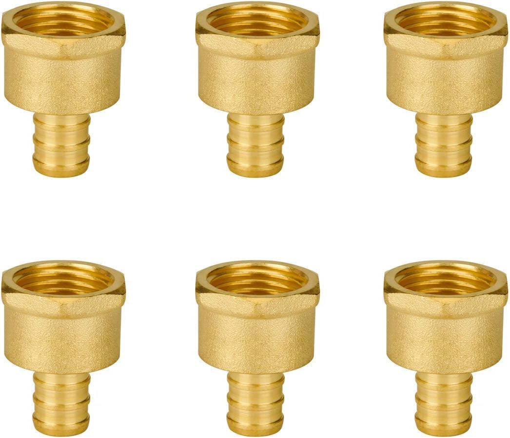 1/2" Pex Fittings, SUNGATOR 1/2 Pex Female Adapter, PEX 1/2" x 1/2" NPT Female Threaded Adapter, 1/2" Pex to 1/2" Female NPT, No Lead Brass 1/2" Pex Fittiings Set, ASTM F1807(6 Pack)