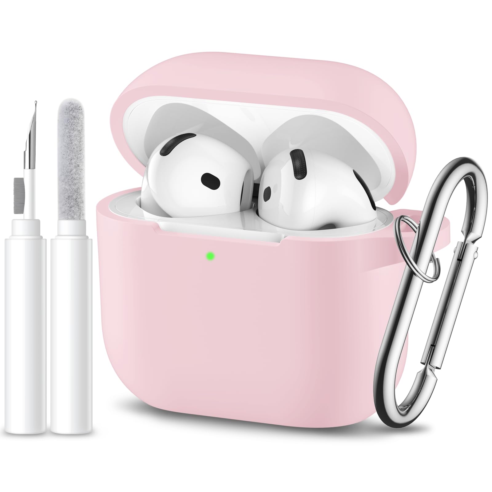 جراب Dgege لسماعات Airpods الجيل الرابع (2024)، جراب حماية كامل من السيليكون الناعم لسماعات AirPods 4 مع سلسلة مفاتيح وطقم تنظيف، متوافق مع Apple Airpods 4 للنساء والرجال (وردي فاتح)