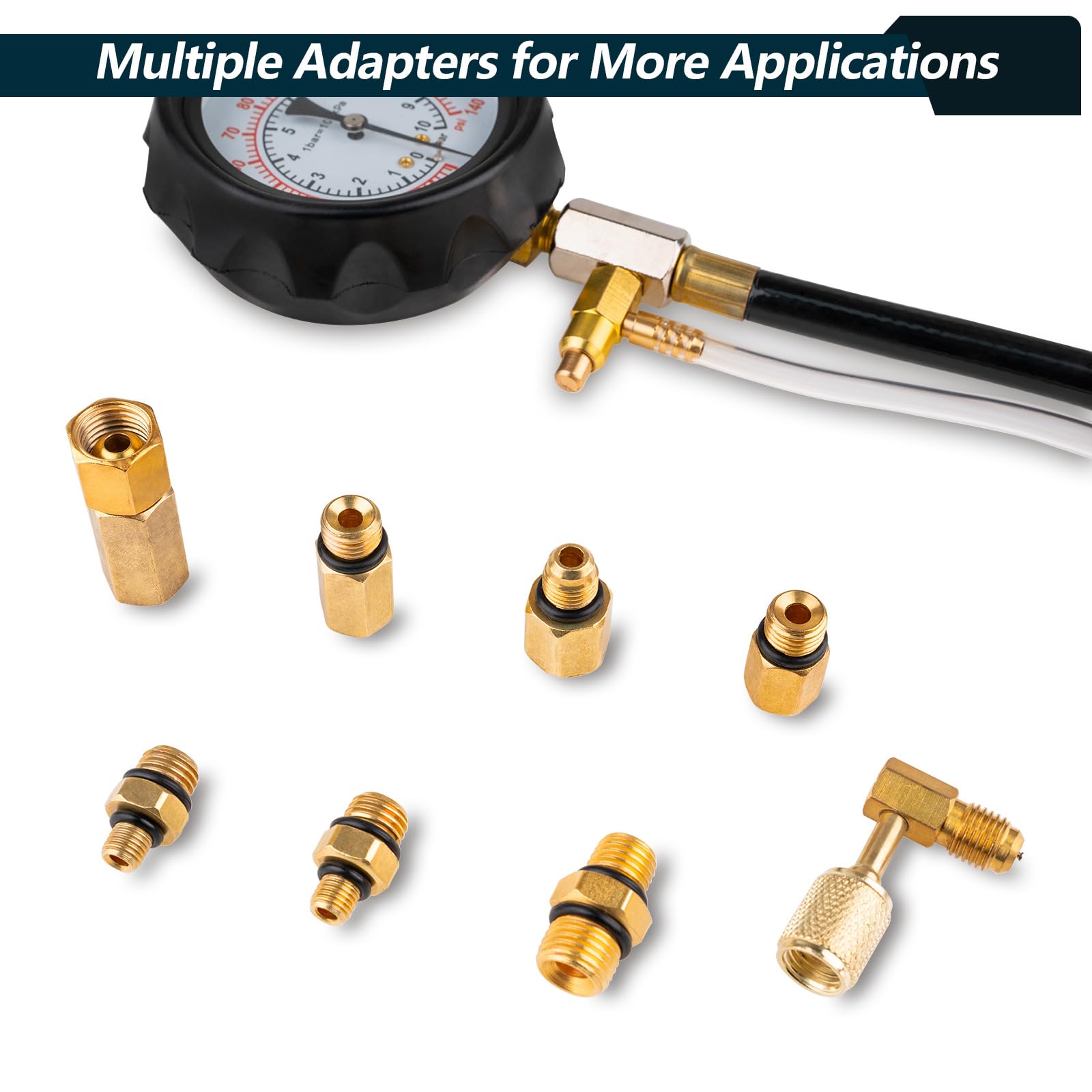 0-140PSI Fuel Pressure Tester Kit, Fuel Injector Injection Pump Pressure Gauge, Fuel Pump Pressure Tester Diagnostic Tool for Gasoline Cars, Trucks, Motorcycles and RVs