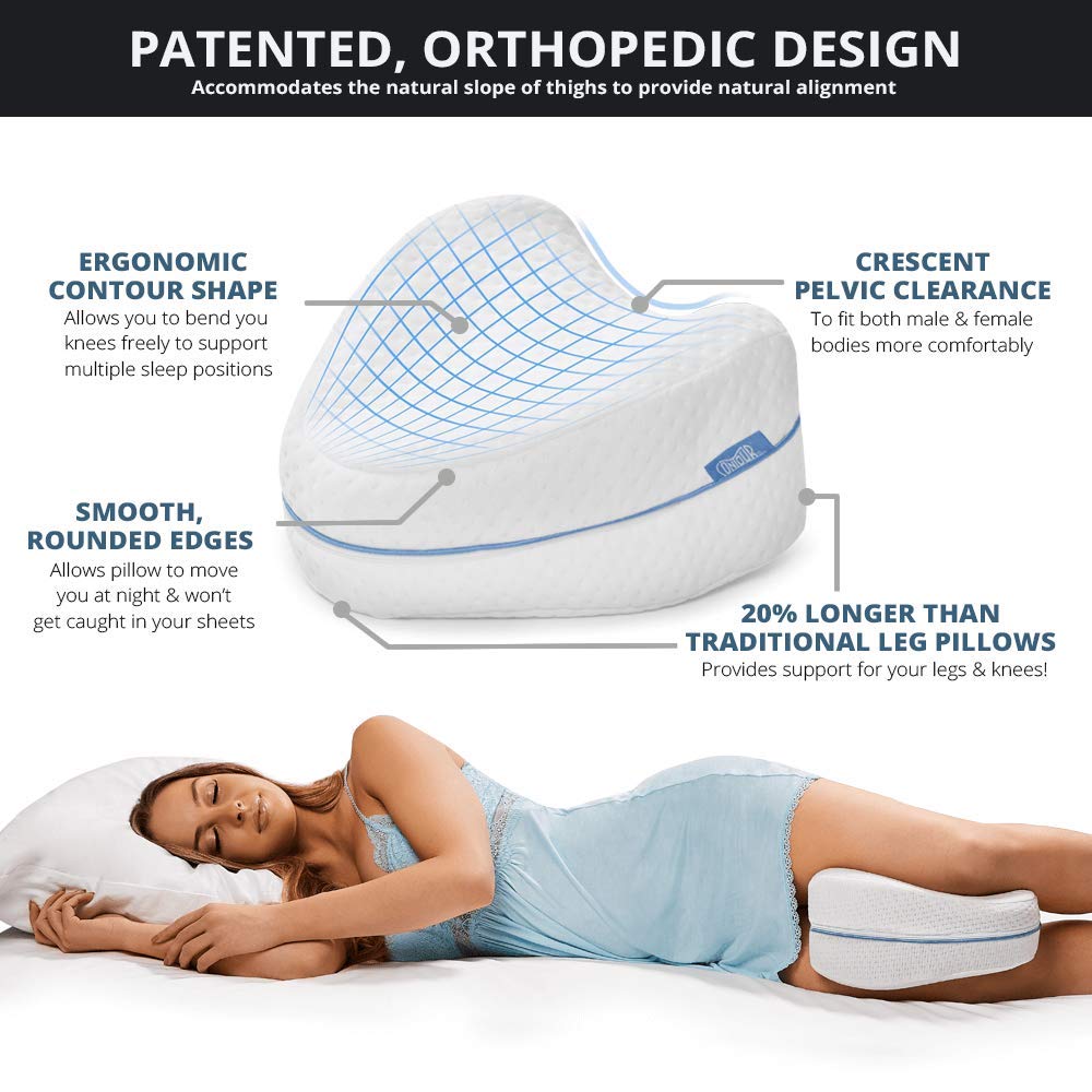Contour Legacy Leg & Knee Foam Support Pillow for Side Sleepers Soothing Relief for Back, HIPS, Knees, Joints, Nerves & Muscles