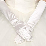 Wobe Long Opera Party 20s Satin Gloves Stretchy Adult Size 20.7" Elbow Length 1920s Opera Satin Long Gloves Classic Sun Protection Gloves Wedding Bride Etiquette Gloves for Women Girls White