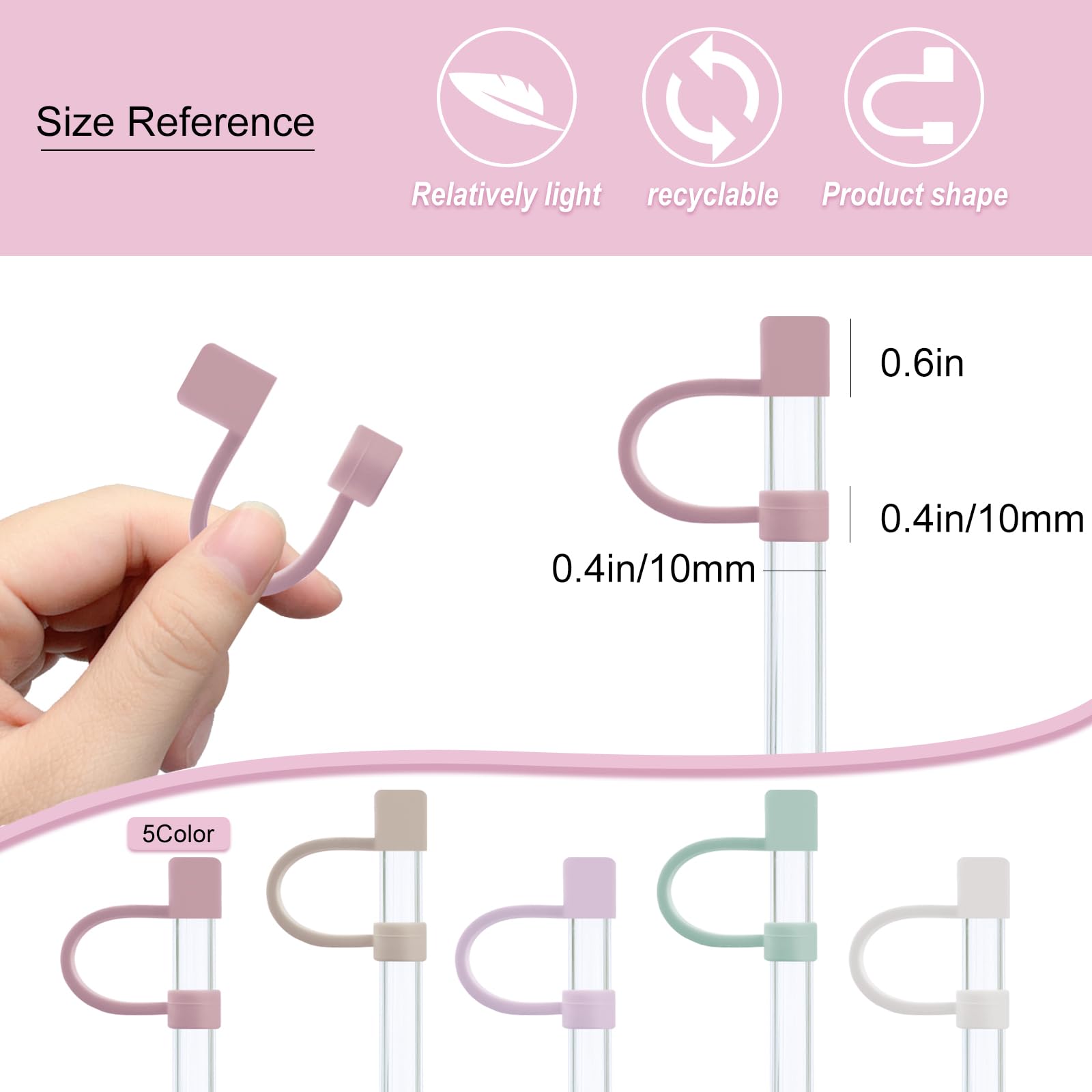 Velaco 5Pcs 0.4in/10mm Diameter Silicone Straw Covers Cap Compatible with Stanley 20 30&40 Oz Cup, Straw Toppers for Stanley 40 Oz Tumbler with Handle, Dust-Proof Straw Caps for Water Bottle