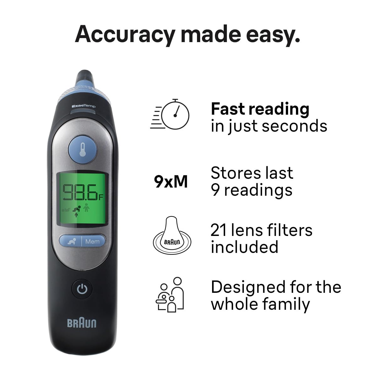 Braun ThermoScan 7 Digital Ear Thermometer for Adults, Babies & Infants, Age-Adjusted Fever Guidance, No. 1 Brand Recommended by Pediatricians