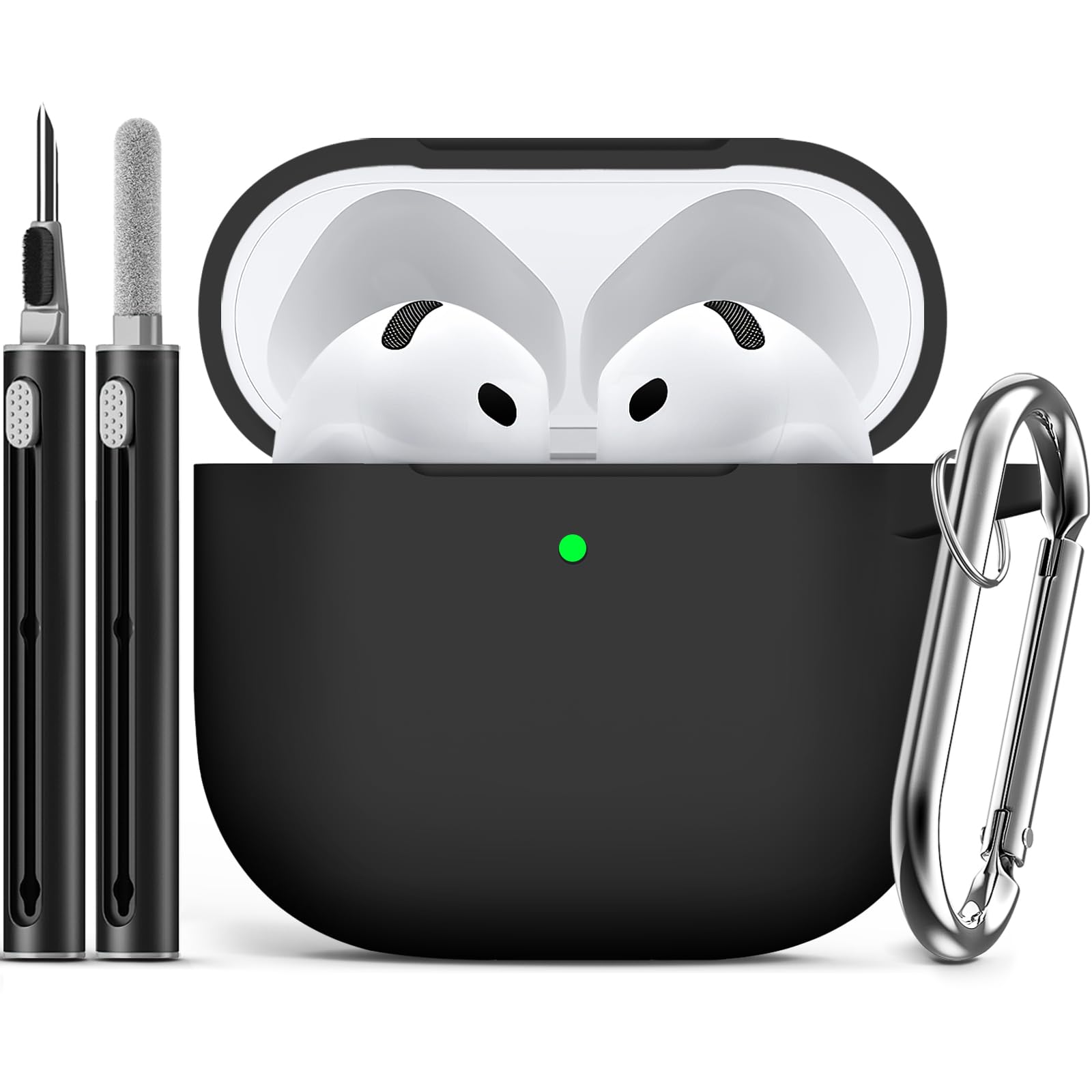 Ljusmicker for AirPods 4 Case Cover 2024 with Cleaner Kit,Soft Silicone Protective Case for Apple AirPods 4th Generation Case for Women Men,AirPod 4 Case Accessories with Keychain-Black