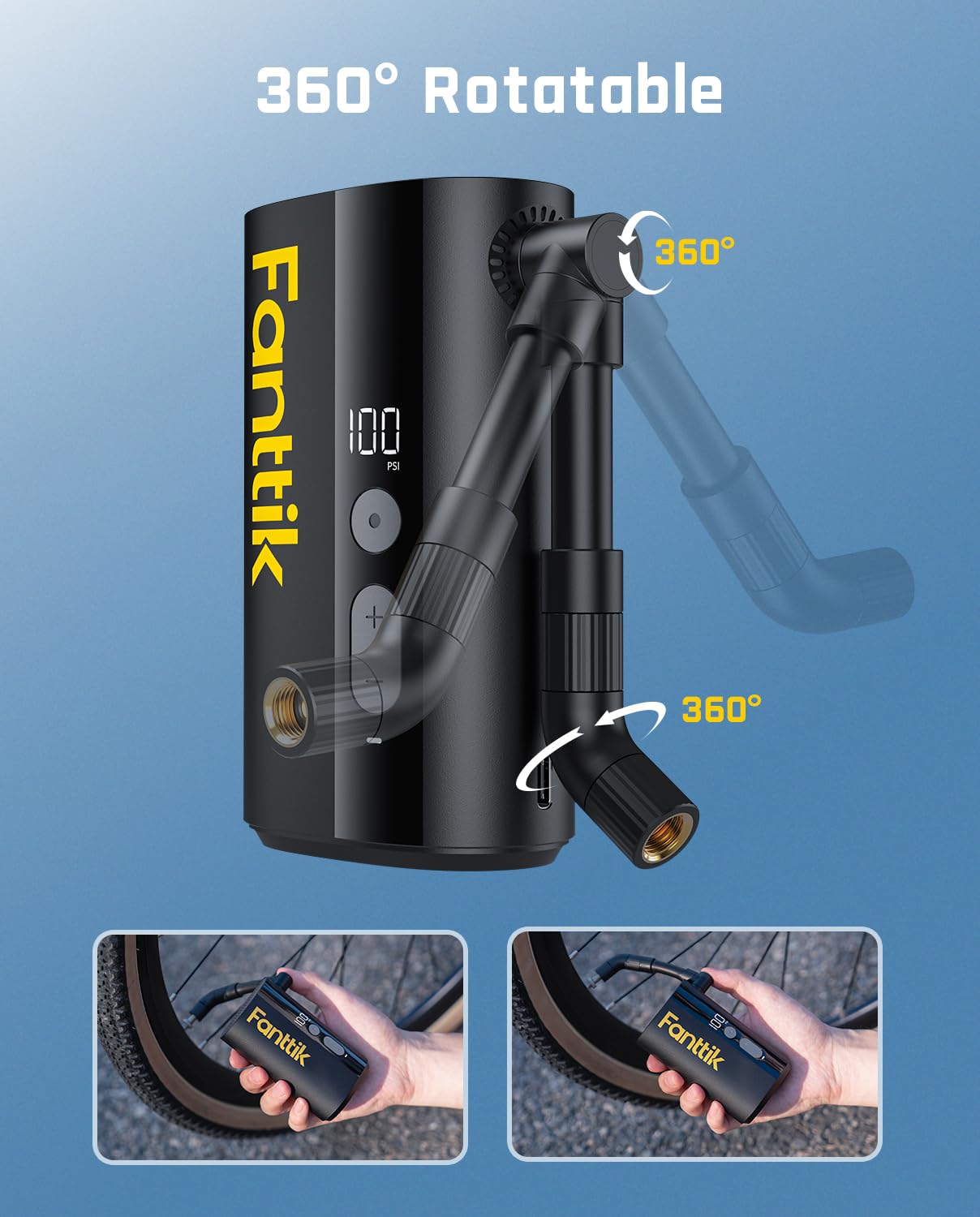 Fanttik X9 Ace Mini Bike Pump, 32s Fast Inflate Bike Pump with Gauge, 150PSI Electric Air Pump with Presta and Schrader Valve, Suitable for Mountain Bike, Road Bike, Electric Bike, MTB