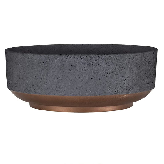 The HC Companies 8 Inch Round Capri Succulent Pot - Decorative Indoor Plastic Planter with Drainage, Faux Concrete with Copper Colored Base