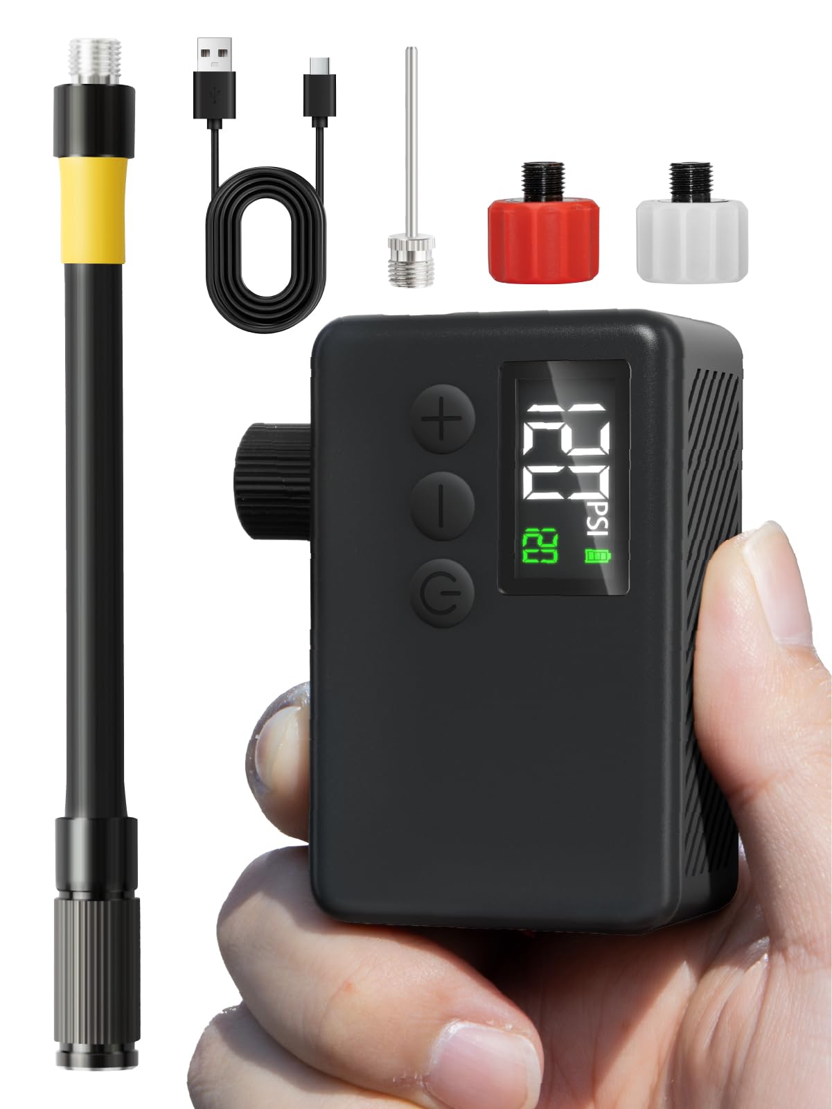 GPUTEK Mini Bike Tire Air Pump: Fast Inflate Portable Small Bicycle Electric Pump for Presta and Schrader Valves, 120 Psi High Pressure Pump with Digital Gauge for Road Bike, Mountain Bike, E-Bike