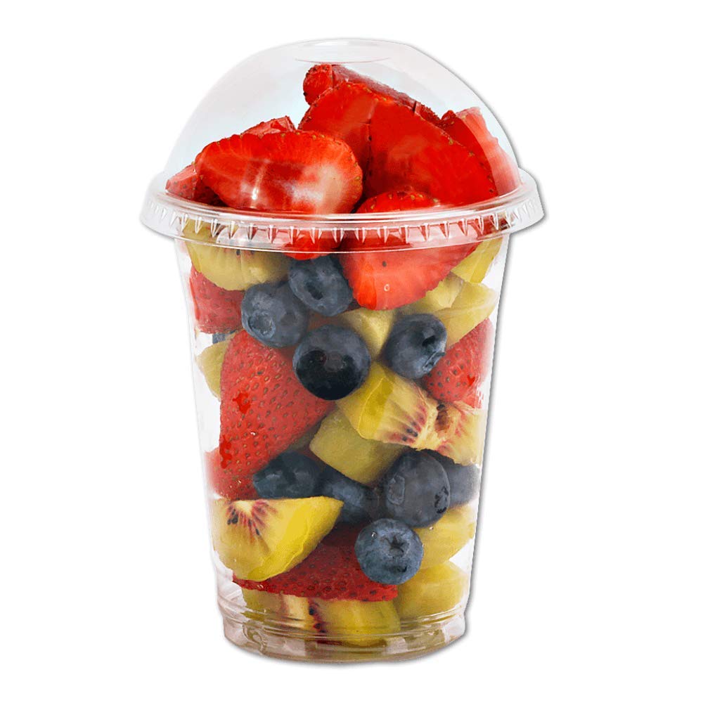 12 oz Clear Plastic Cups with Dome Lids No Hole - (30 Sets) PET Disposable Dessert Cup, Parfait cup for Ice Cream, Iced Cold Coffee Drinks, Cupcake. Fruit Cups for Kids bday Party with Nice Sealing