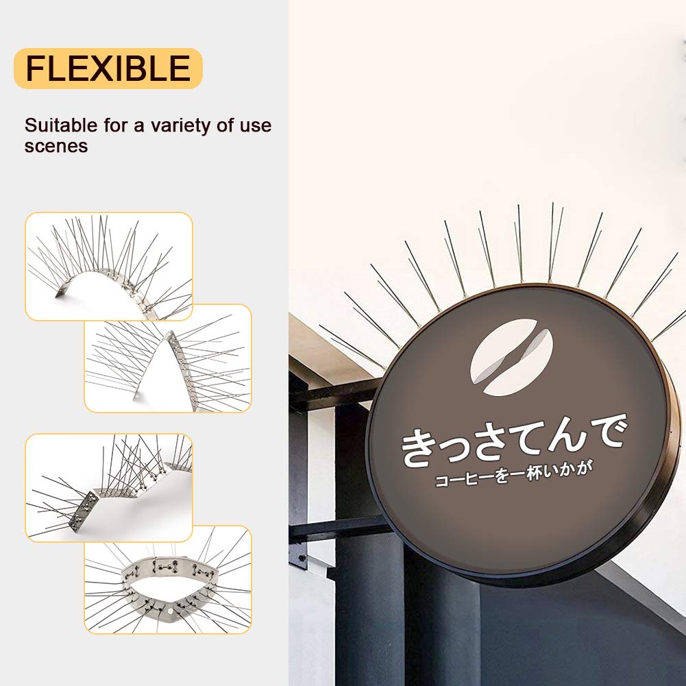 OFFO Bird Spikes with Stainless Steel Base, Durable Bird Spikes Arrow Pigeon Spikes Fence Kit for Keeping Small Bird, Crows and Woodpeckers Away, Covers 3.4 Feet(1.04m)