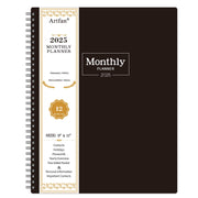 2025 Monthly Planner - Monthly Planner with Tabs & Pocket, 12 Monthly Planner JAN - DEC 2025, Contacts and Passwords, 8.5" x 11", Thick Paper, Twin-Wire Binding - Black