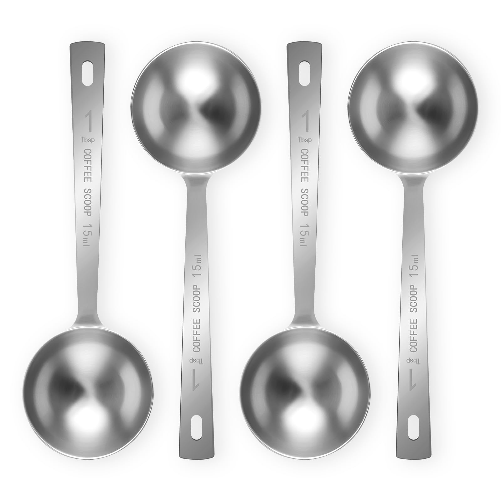 Flezoo 4Pcs Coffee Scoop Spoon - 1 Tablespoon 15ML Stainless Steel Long Handle Measuring Spoons for Ground Coffee, Loose Tea and Powder